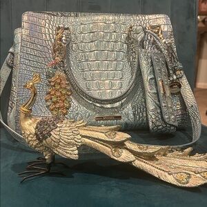 Brahmin Arctic Blue Glitter Iridescent Rare Sm Finley Handbag w/Case